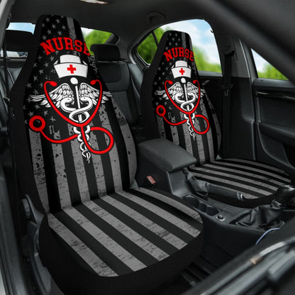 Nurse American Flag Red And White Symbol Car Seat Covers 210401 - YourCarButBetter