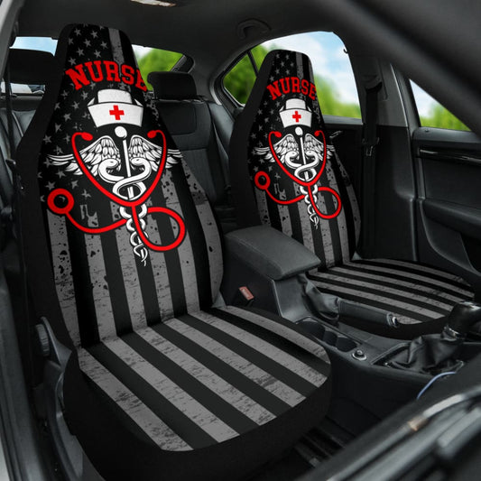 Nurse American Flag Red And White Symbol Car Seat Covers 210401 - YourCarButBetter