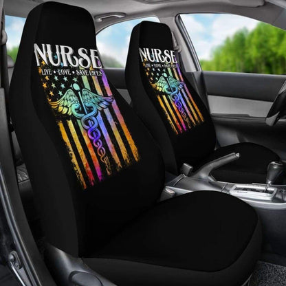 Nurse Live Love Save Lifes Car Seat Covers American Flag 211103