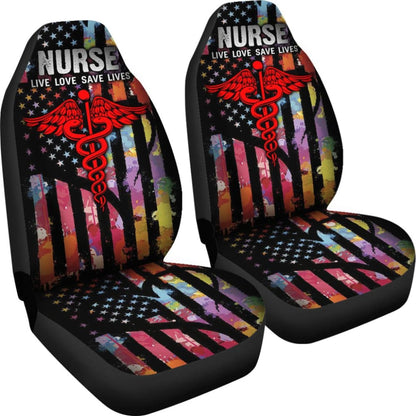 Nurse Live Love Save Lifes Car Seat Covers American Flag 211103
