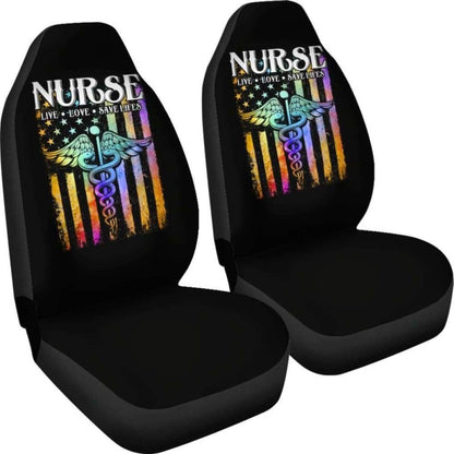 Nurse Live Love Save Lifes Car Seat Covers American Flag 211103