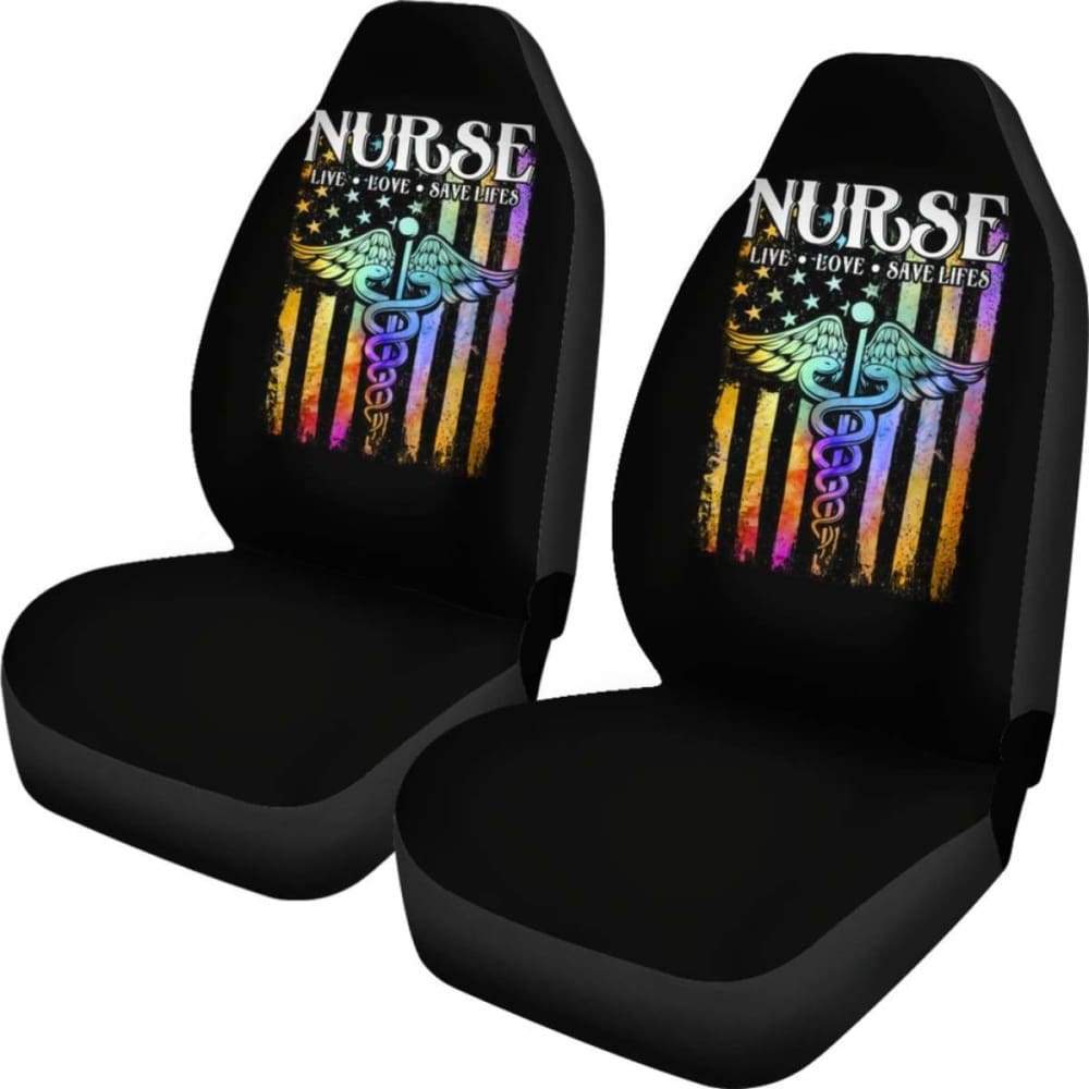 Nurse Live Love Save Lifes Car Seat Covers American Flag 211103