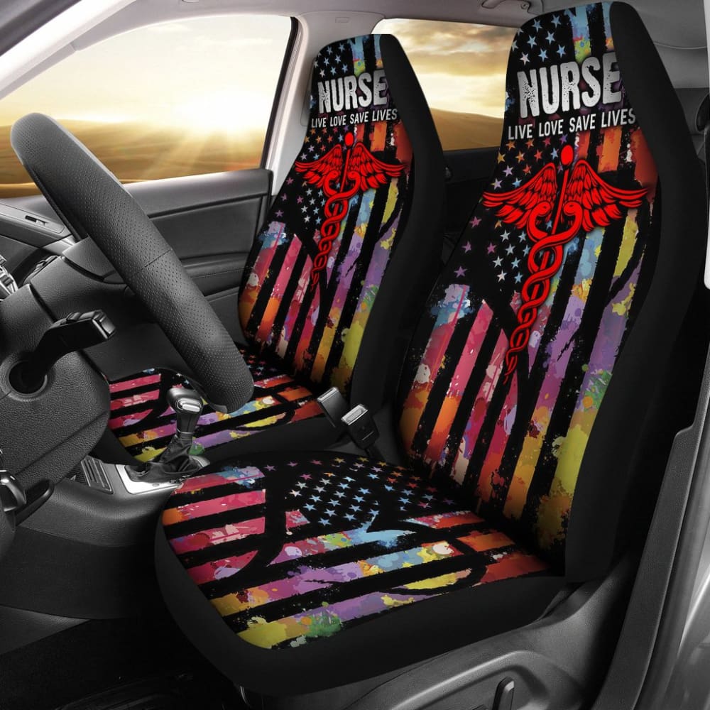 Nurse Live Love Save Lifes Car Seat Covers American Flag 211103