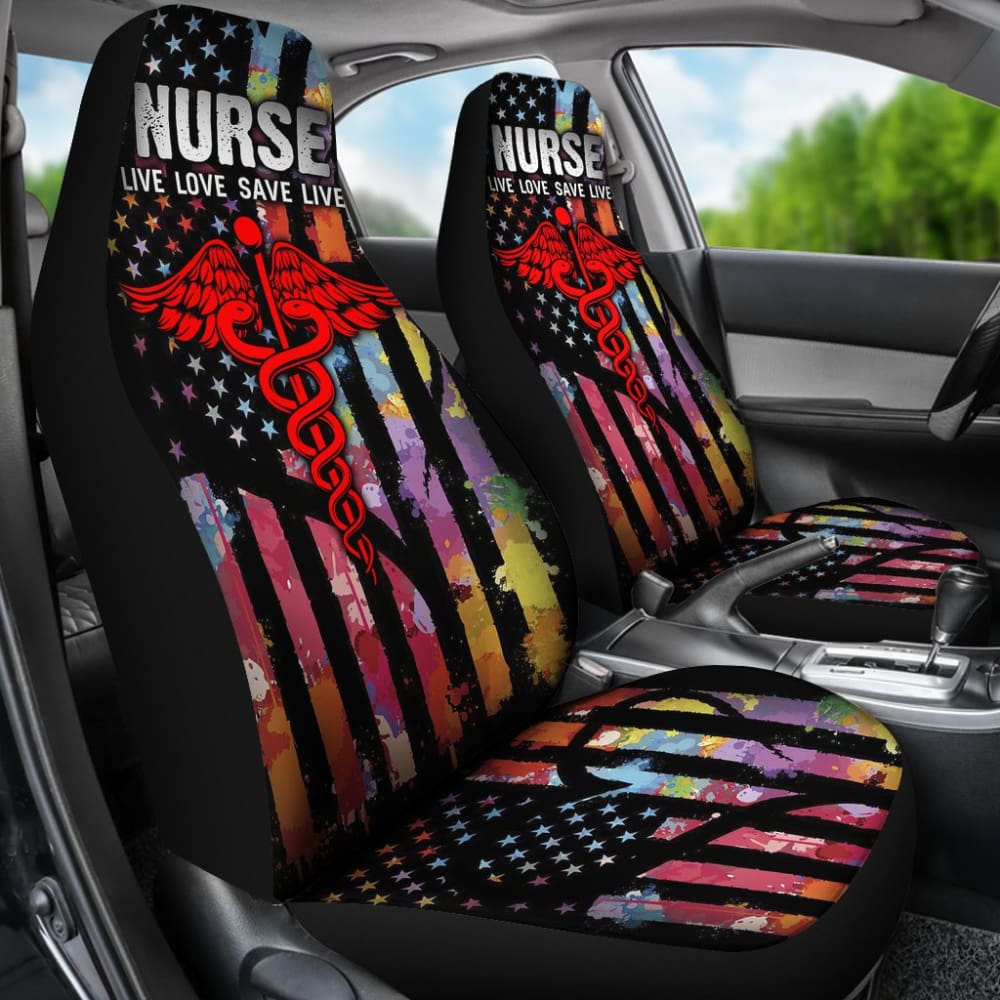 Nurse Live Love Save Lifes Car Seat Covers American Flag 211103