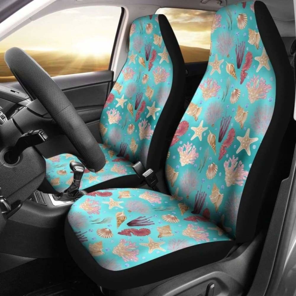 Ocean Pattern Shells Coral Teal Water Background Car Seat Covers 153908 - YourCarButBetter