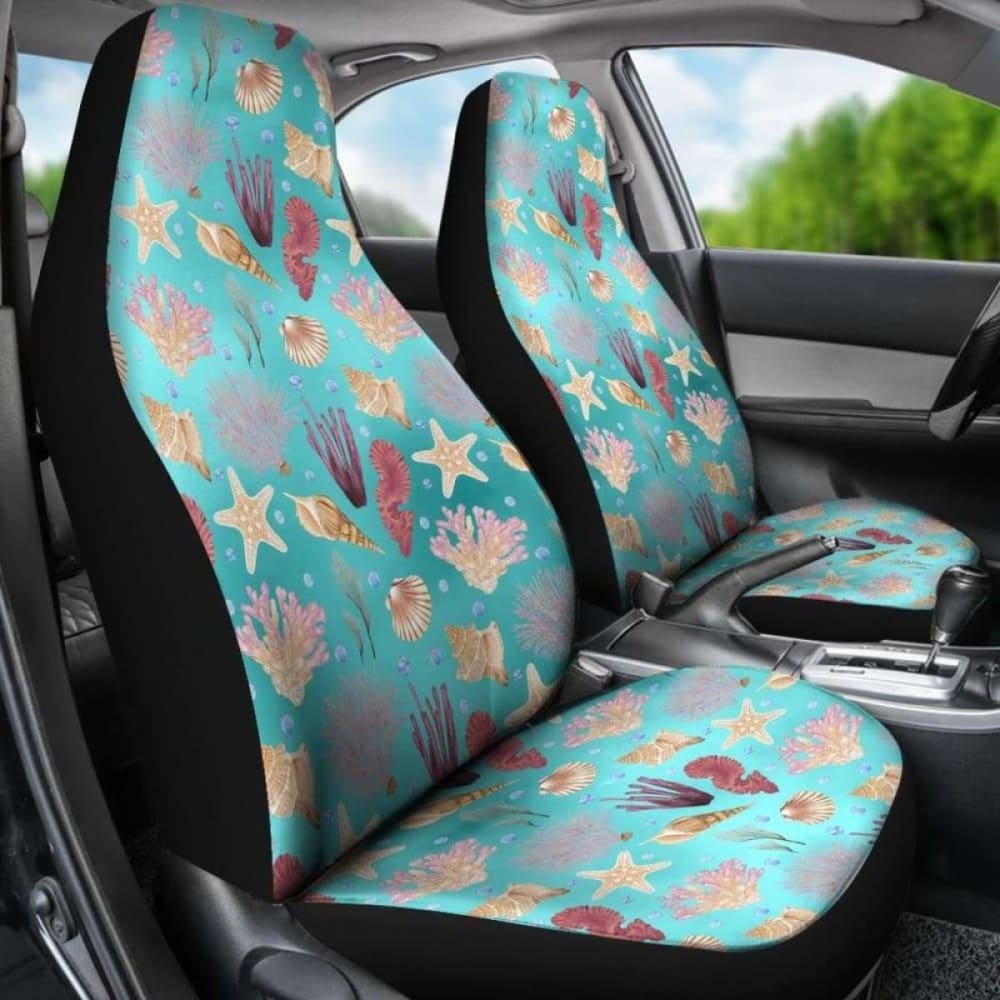 Ocean Pattern Shells Coral Teal Water Background Car Seat Covers 174914 - YourCarButBetter