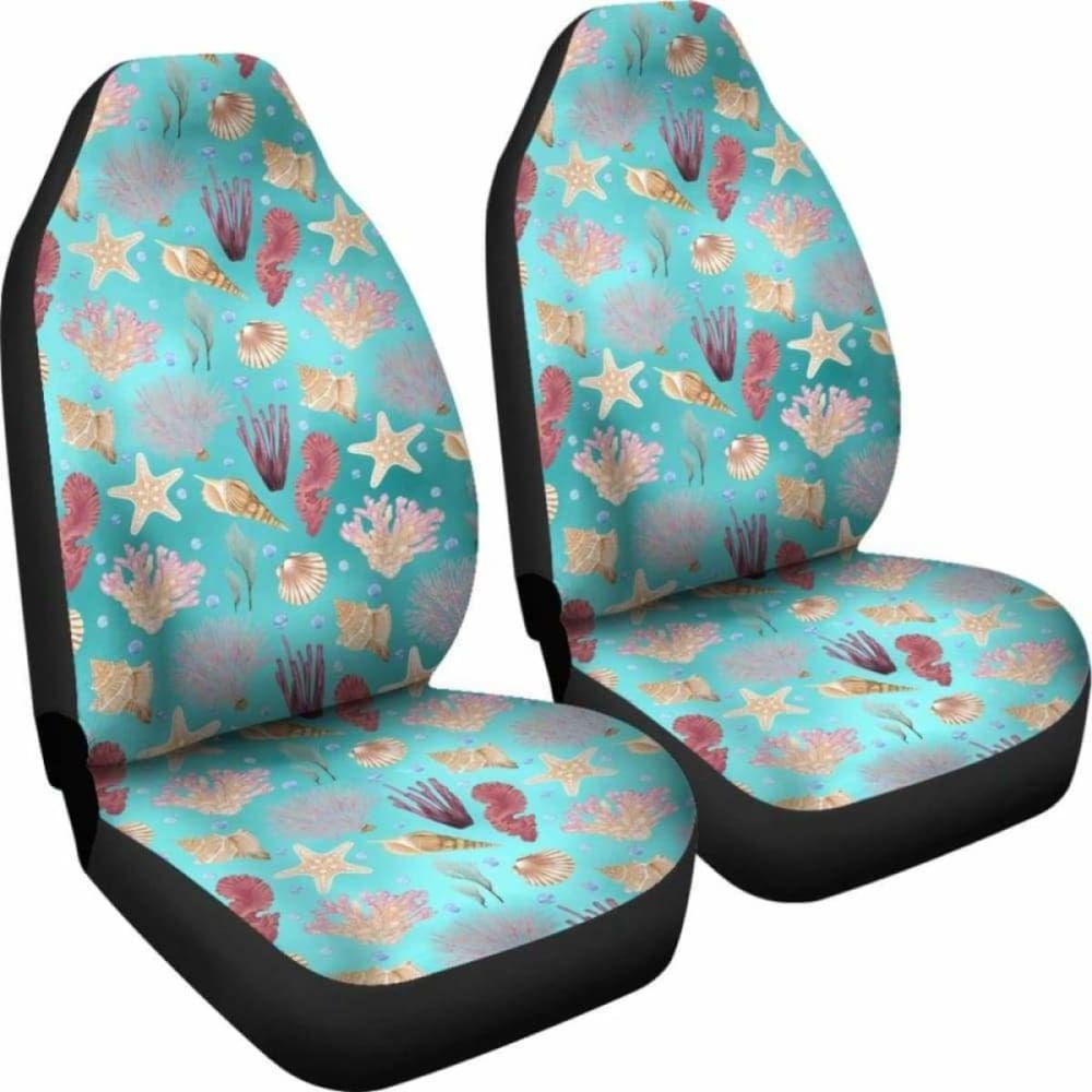 Ocean Pattern Shells Coral Teal Water Background Car Seat Covers 174914 - YourCarButBetter