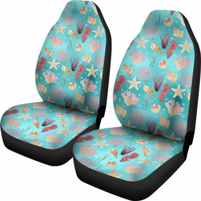 Ocean Pattern Shells Coral Teal Water Background Car Seat Covers 174914 - YourCarButBetter