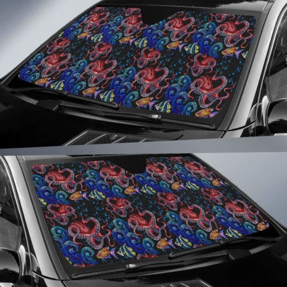 Octopus Sea Wave Tropical Fishe Pattern Car Auto Sun Shades 460402 - YourCarButBetter