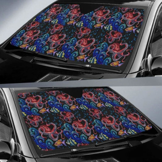 Octopus Sea Wave Tropical Fishe Pattern Car Auto Sun Shades 460402 - YourCarButBetter