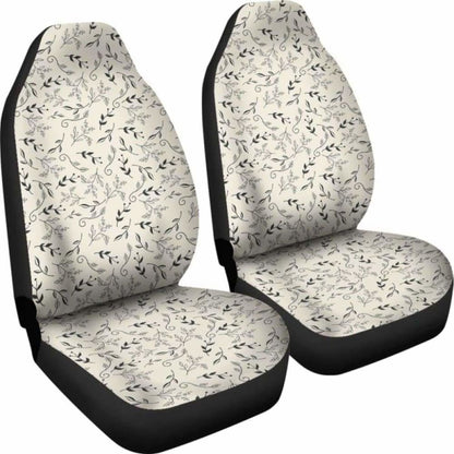 Off White With Black And Gray Leaves Car Seat Covers 174914 - YourCarButBetter
