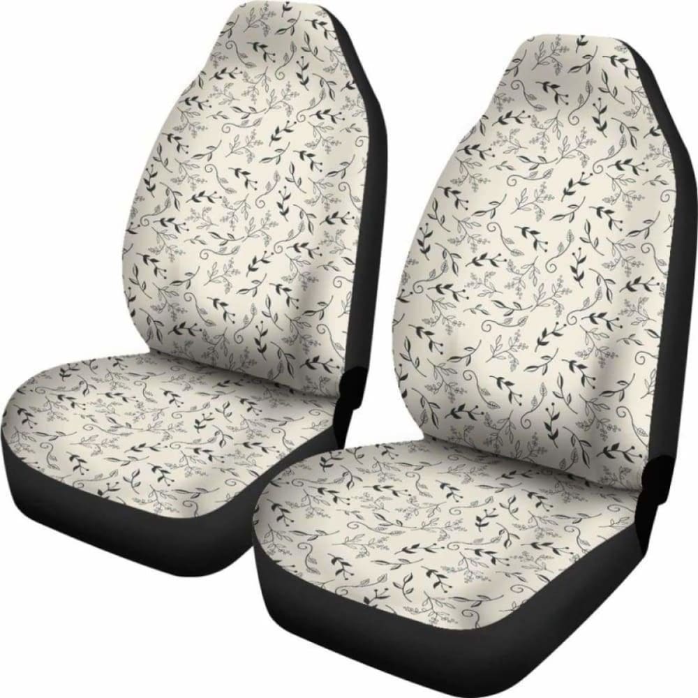 Off White With Black And Gray Leaves Car Seat Covers 174914 - YourCarButBetter