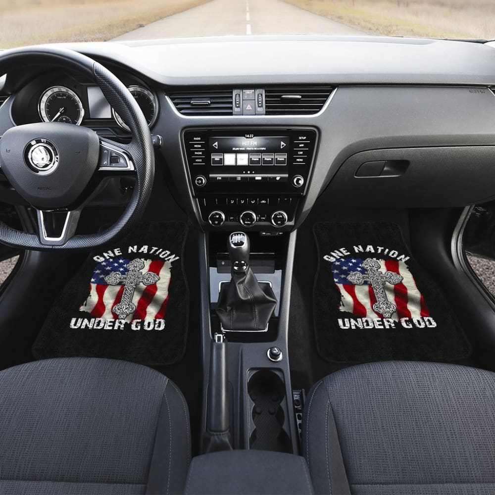 One Nation Under God American Flag Cross Car Floor Mats 211703 - YourCarButBetter
