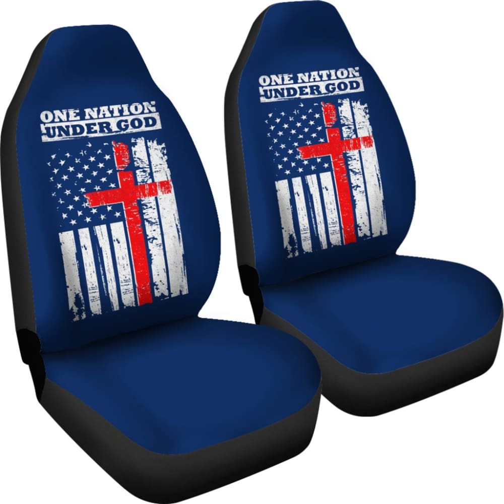 One Nation Under God Thin Line Blue Navy Car Seat Covers 211703 - YourCarButBetter