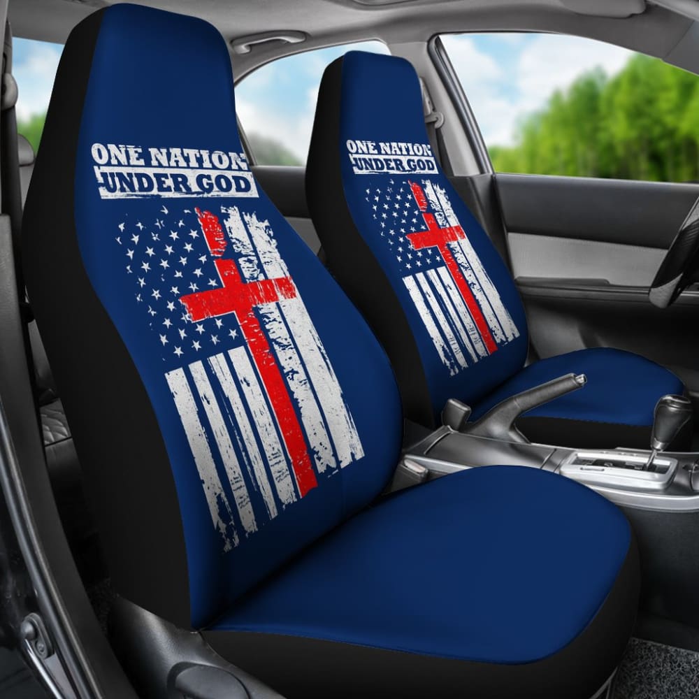 One Nation Under God Thin Line Blue Navy Car Seat Covers 211703 - YourCarButBetter
