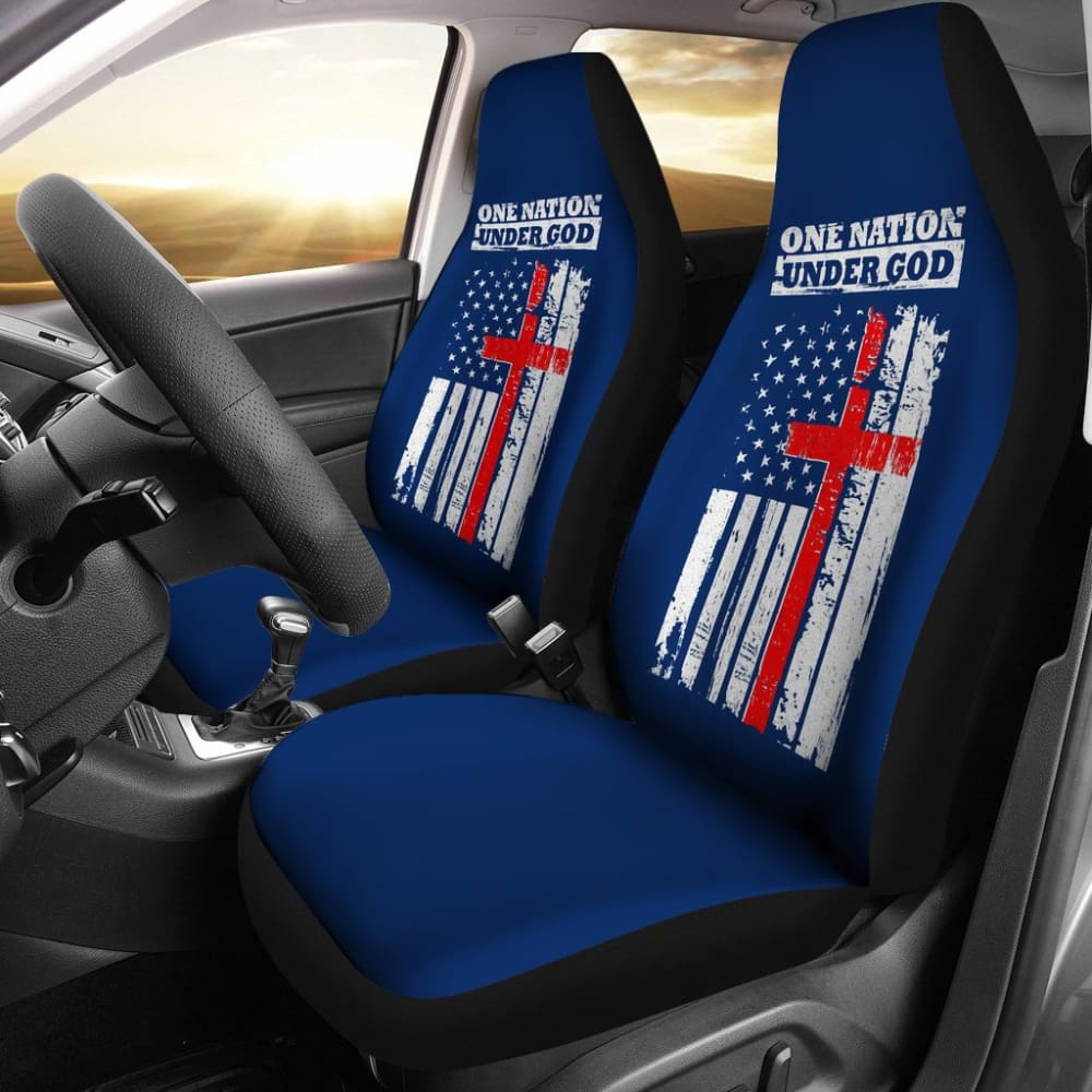 One Nation Under God Thin Line Blue Navy Car Seat Covers 211703 - YourCarButBetter