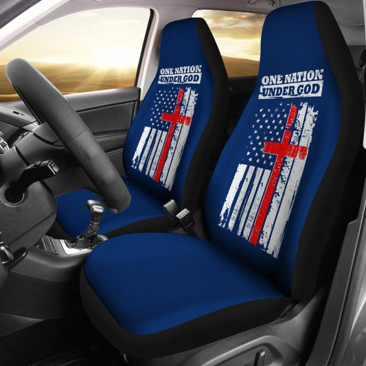 One Nation Under God Thin Line Blue Navy Car Seat Covers 211703 - YourCarButBetter