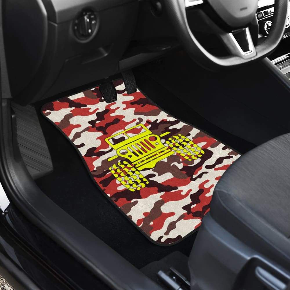 Orange Camouflage Color Dark Brown Jeep Car Floor Mats 211204 - YourCarButBetter
