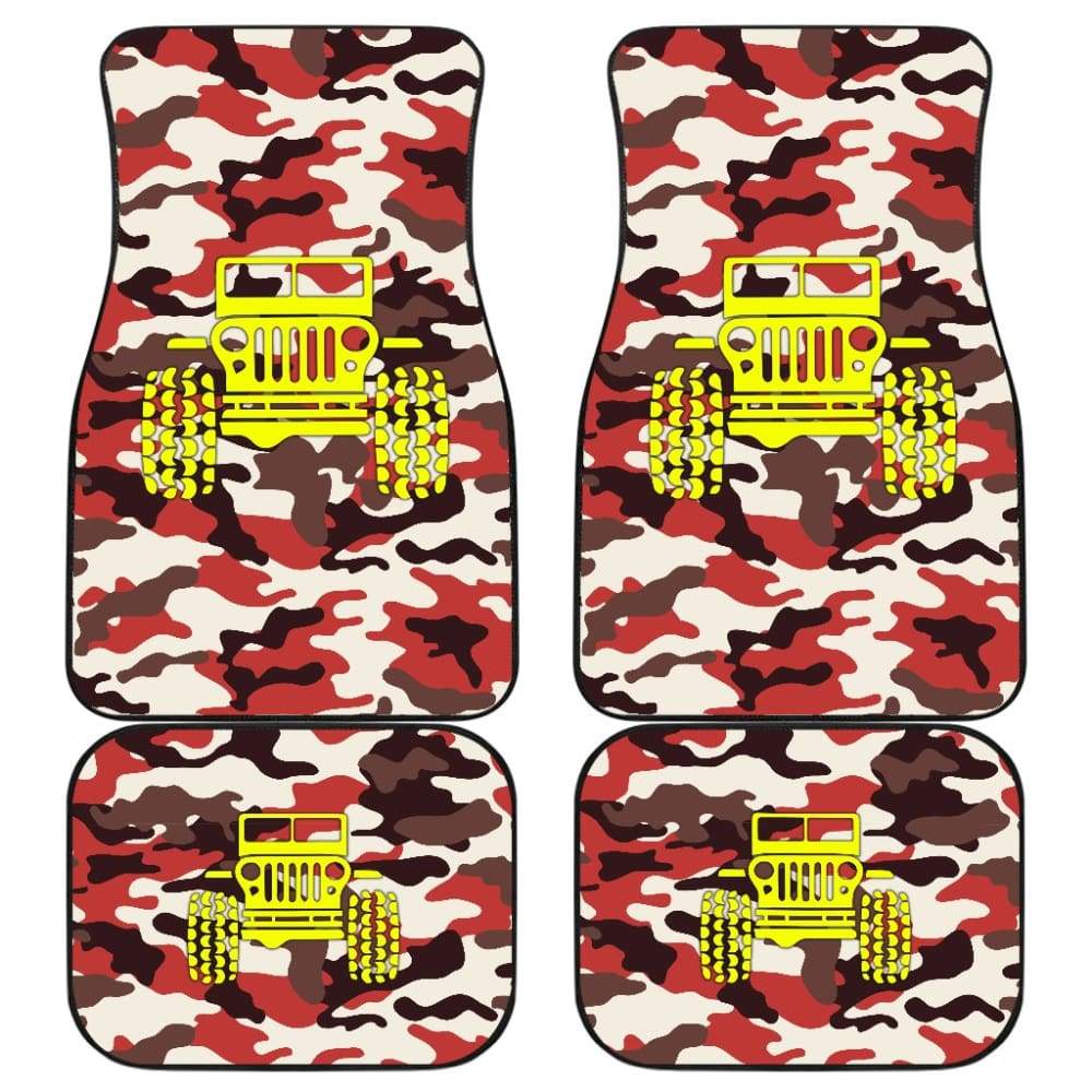Orange Camouflage Color Dark Brown Jeep Car Floor Mats 211204 - YourCarButBetter