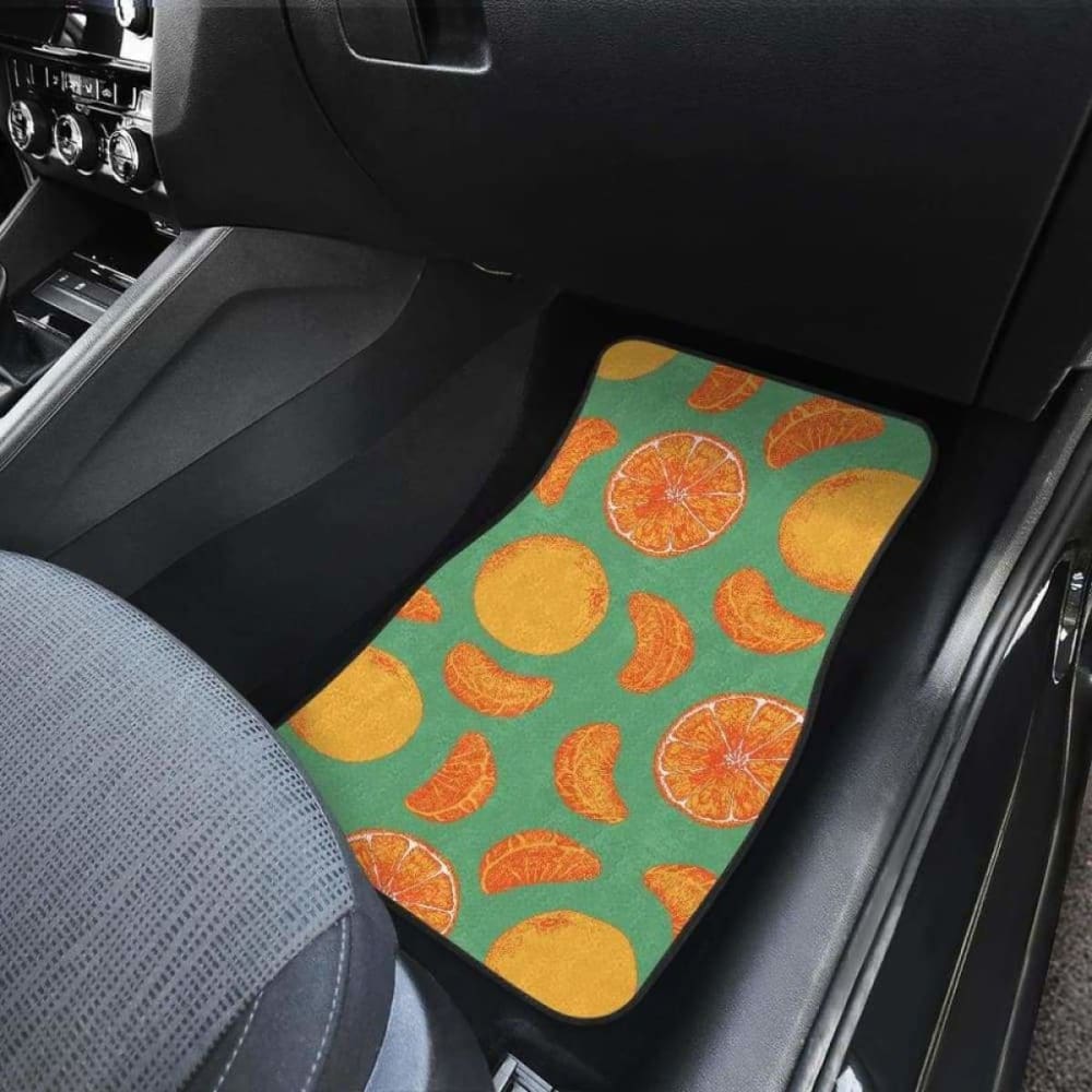 Orange Fruit Pattern Green Background Front And Back Car Mats 174914 - YourCarButBetter