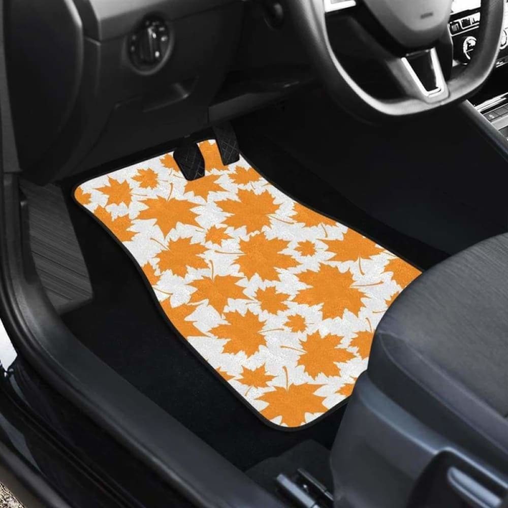 Orange Maple Leaf Pattern Front And Back Car Mats 174914 - YourCarButBetter