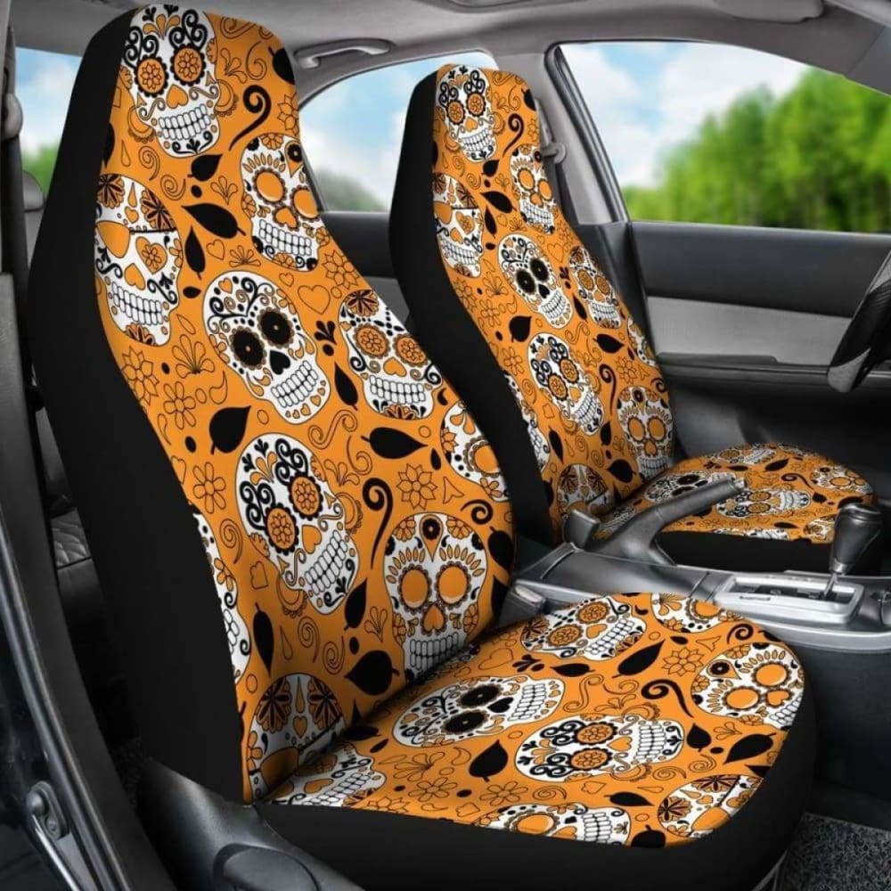 Orange Sugar Skull Car Seat Covers 172727