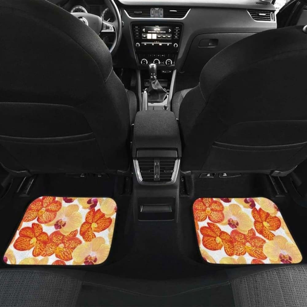 Orange Yellow Orchid Flower Pattern Background Front And Back Car Mats 174914 - YourCarButBetter