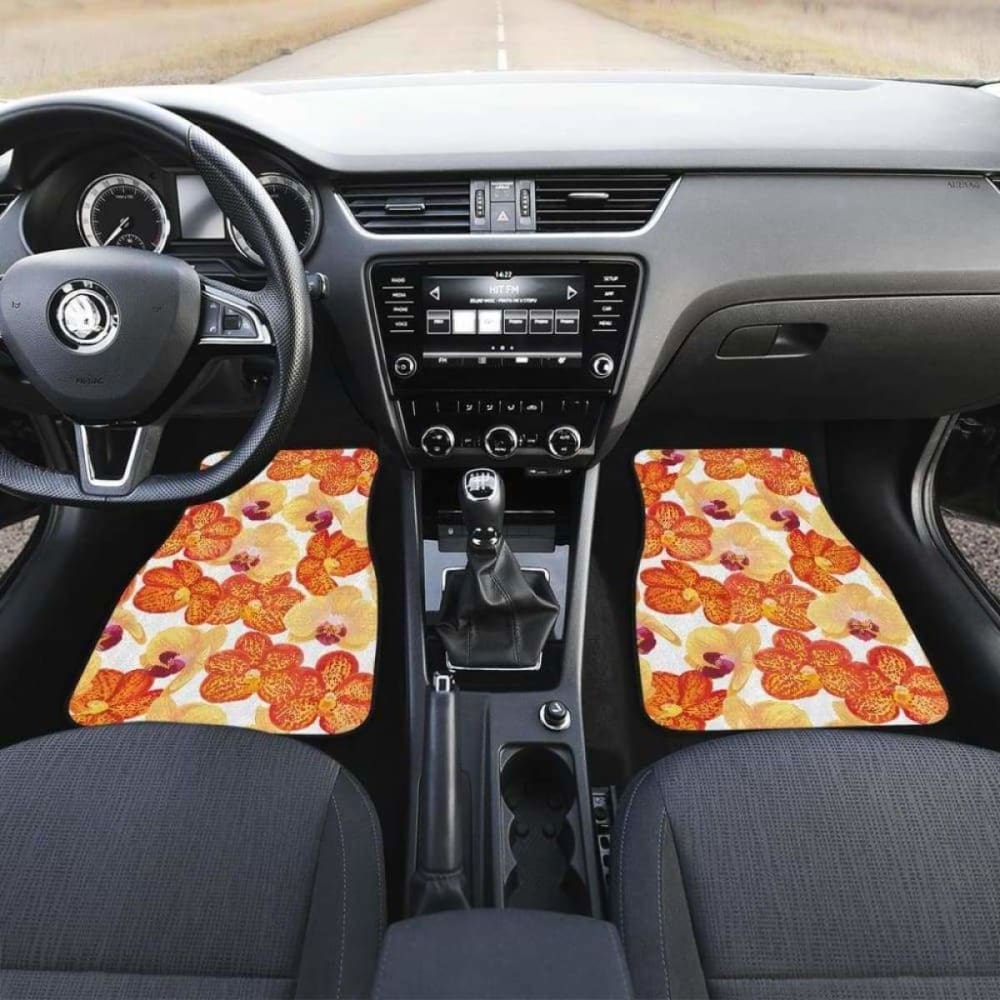 Orange Yellow Orchid Flower Pattern Background Front And Back Car Mats 174914 - YourCarButBetter