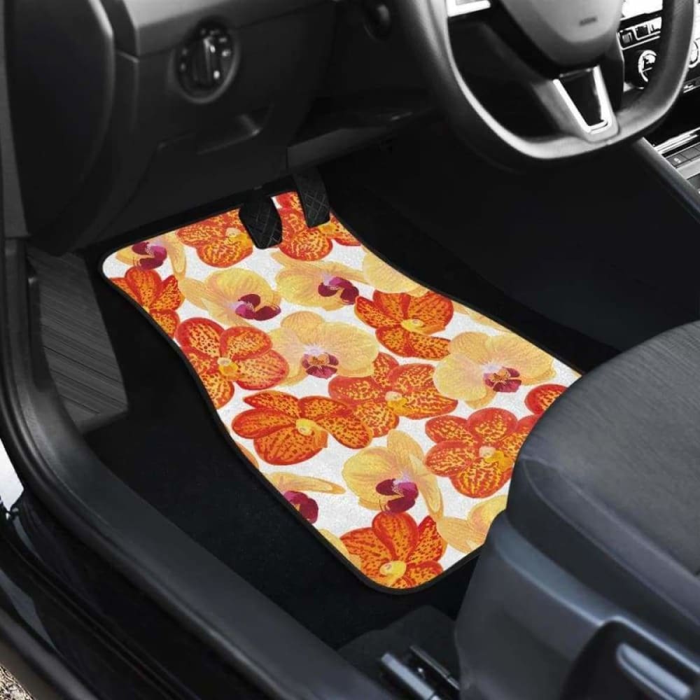Orange Yellow Orchid Flower Pattern Background Front And Back Car Mats 174914 - YourCarButBetter