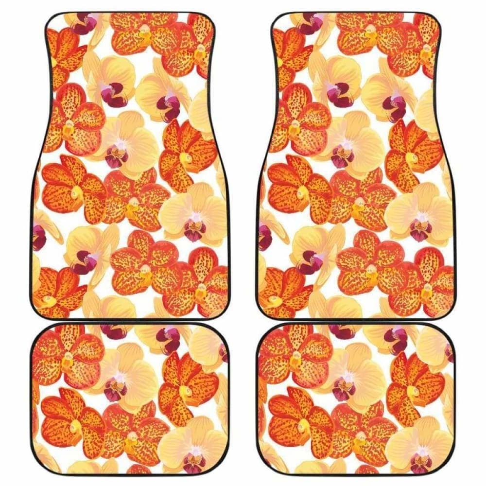 Orange Yellow Orchid Flower Pattern Background Front And Back Car Mats 174914 - YourCarButBetter