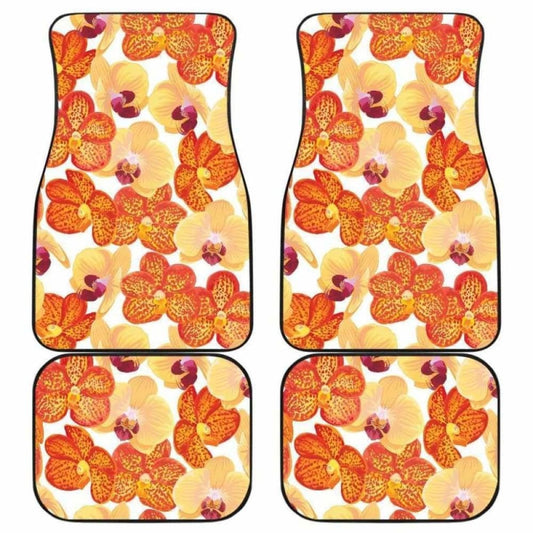 Orange Yellow Orchid Flower Pattern Background Front And Back Car Mats 174914 - YourCarButBetter