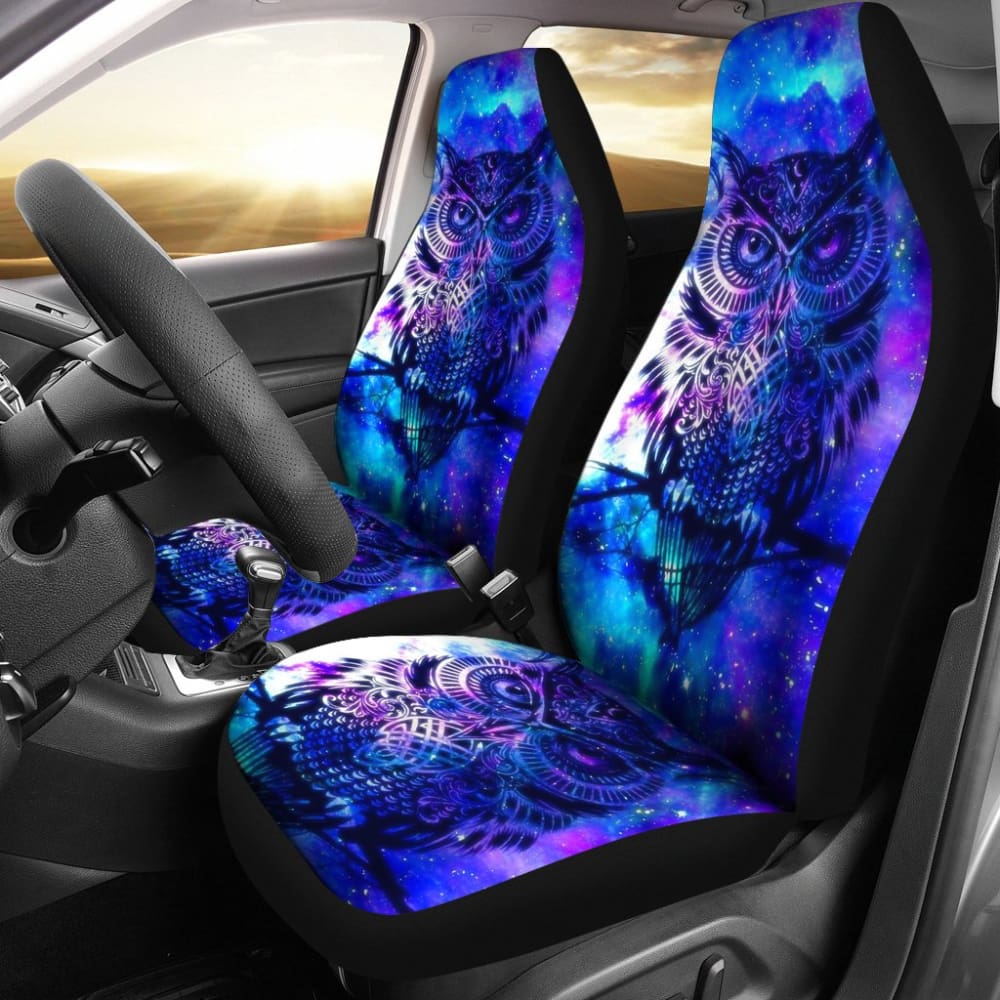 Owl Blue Background Art Design Car Seat Covers Animals Fantasy 210302 - YourCarButBetter