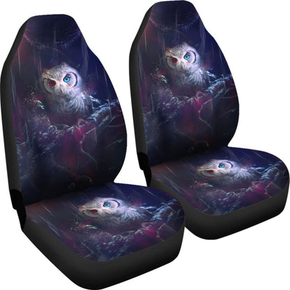 Owl Blue Red Eyes Art Design Car Seat Covers Animals Fantasy 210302 - YourCarButBetter