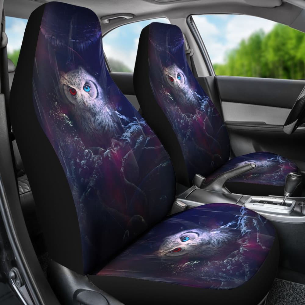 Owl Blue Red Eyes Art Design Car Seat Covers Animals Fantasy 210302 - YourCarButBetter