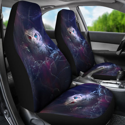 Owl Blue Red Eyes Art Design Car Seat Covers Animals Fantasy 210302 - YourCarButBetter