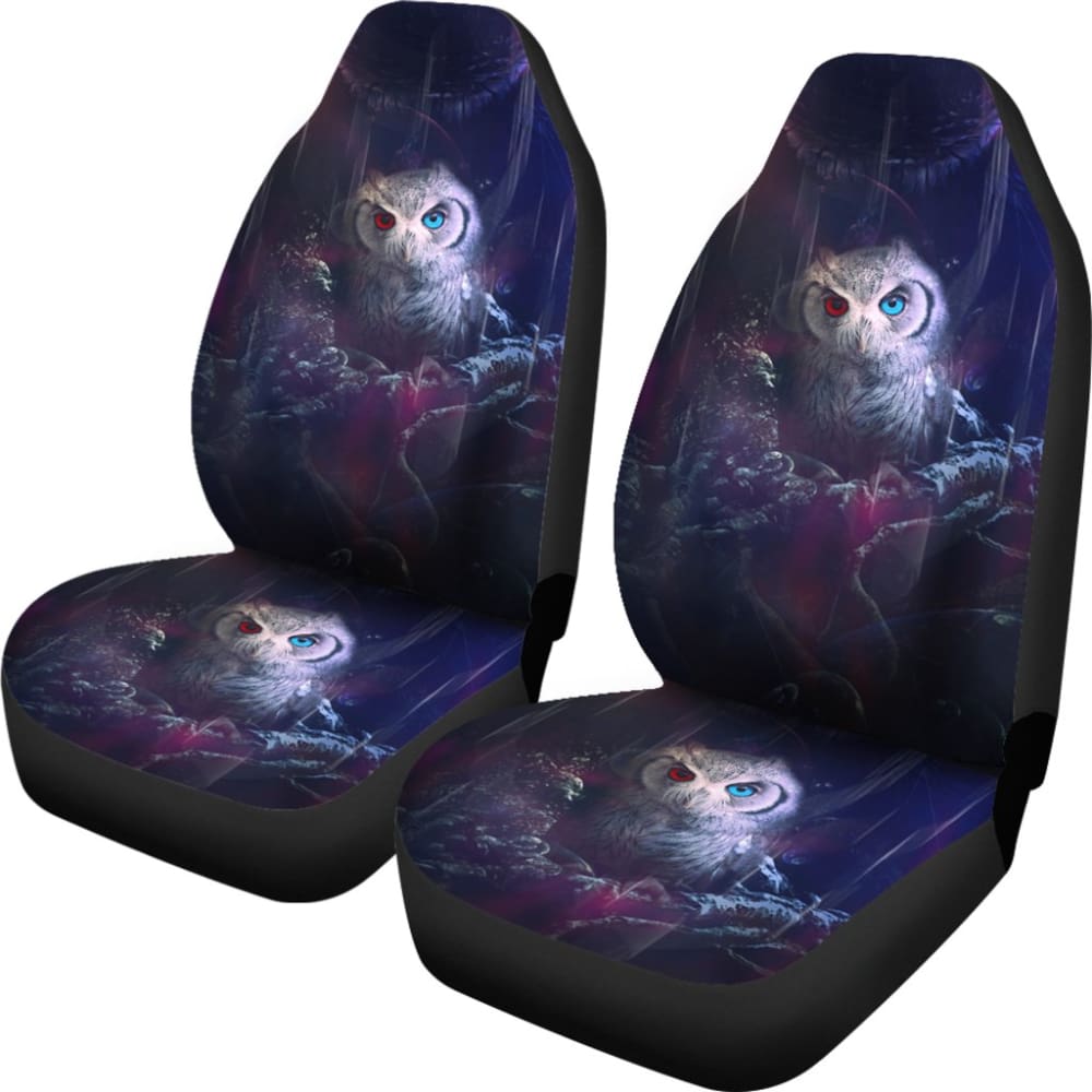 Owl Blue Red Eyes Art Design Car Seat Covers Animals Fantasy 210302 - YourCarButBetter