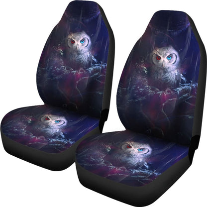 Owl Blue Red Eyes Art Design Car Seat Covers Animals Fantasy 210302 - YourCarButBetter