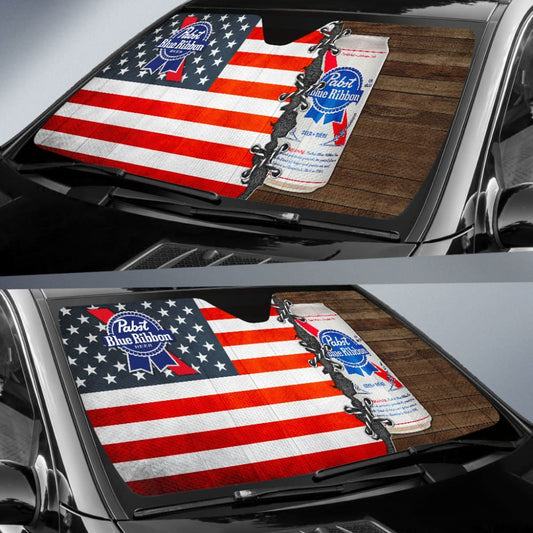 Pabst Blue Ribbon Car Auto Sun Shades American Flag Beer Lover 210801 - YourCarButBetter