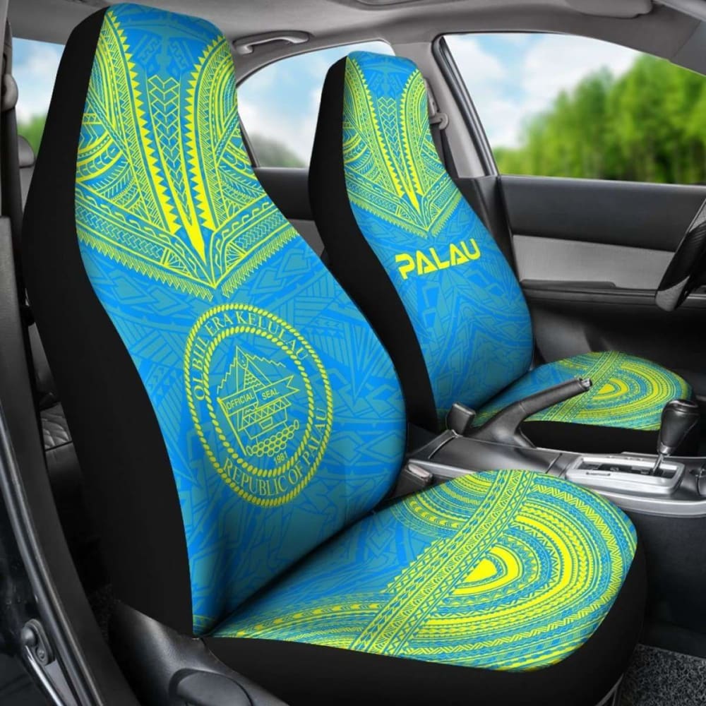 Palau Car Seat Cover - Palau Seal Polynesian Chief Tattoo Light Blue Version - 10 174914 - YourCarButBetter