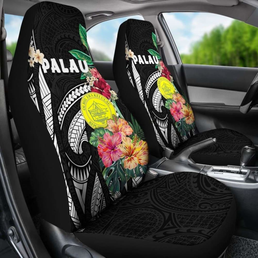 Palau Car Seat Covers Coat Of Arms Polynesian With Hibiscus 232125 - YourCarButBetter
