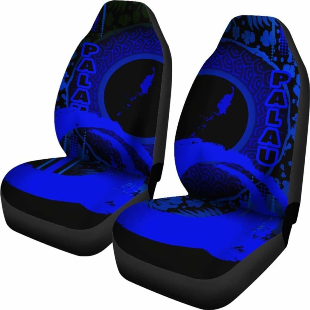 Palau Car Seat Covers - Palau Map Hibiscus And Wave Blue - 232125 - YourCarButBetter