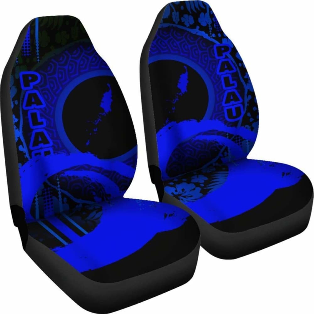 Palau Car Seat Covers - Palau Map Hibiscus And Wave Blue - 232125 - YourCarButBetter
