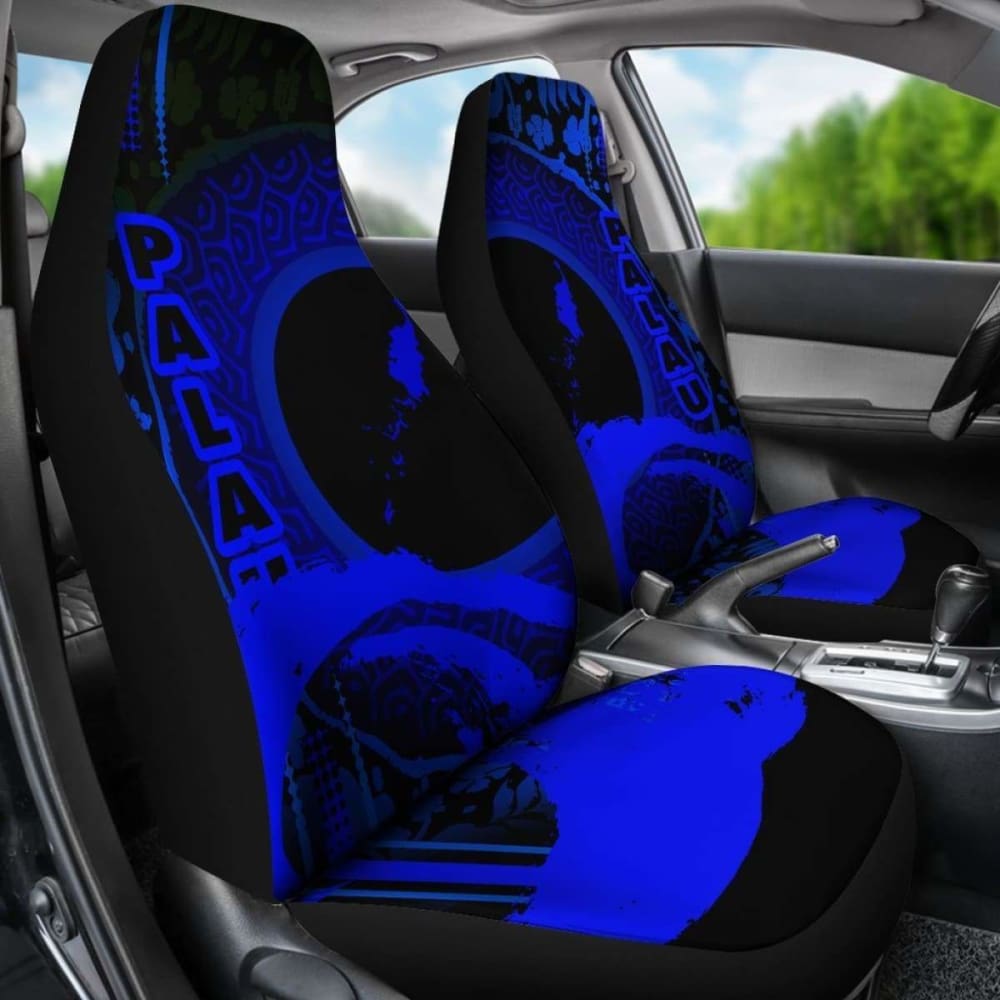 Palau Car Seat Covers - Palau Map Hibiscus And Wave Blue - 232125 - YourCarButBetter