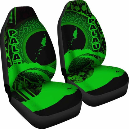 Palau Car Seat Covers - Palau Map Hibiscus And Wave Green - 232125 - YourCarButBetter