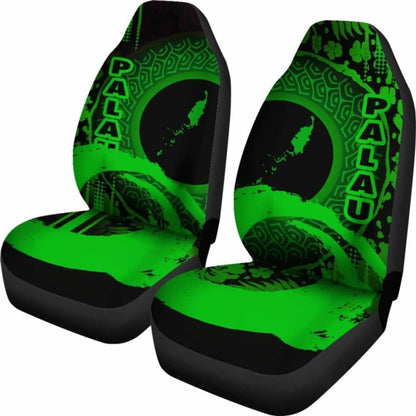 Palau Car Seat Covers - Palau Map Hibiscus And Wave Green - 232125 - YourCarButBetter