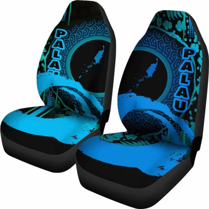Palau Car Seat Covers - Palau Map Hibiscus And Wave Light Blue - 232125 - YourCarButBetter