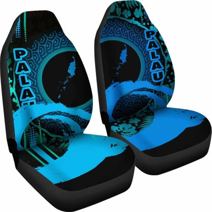 Palau Car Seat Covers - Palau Map Hibiscus And Wave Light Blue - 232125 - YourCarButBetter
