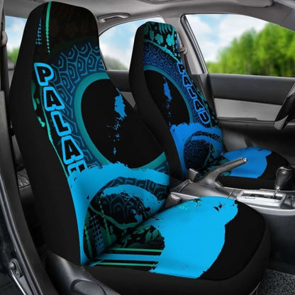 Palau Car Seat Covers - Palau Map Hibiscus And Wave Light Blue - 232125 - YourCarButBetter