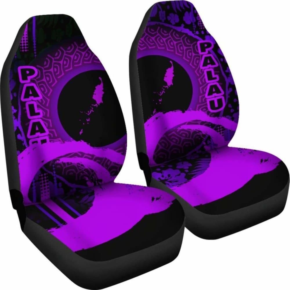 Palau Car Seat Covers - Palau Map Hibiscus And Wave Purple -232125 - YourCarButBetter
