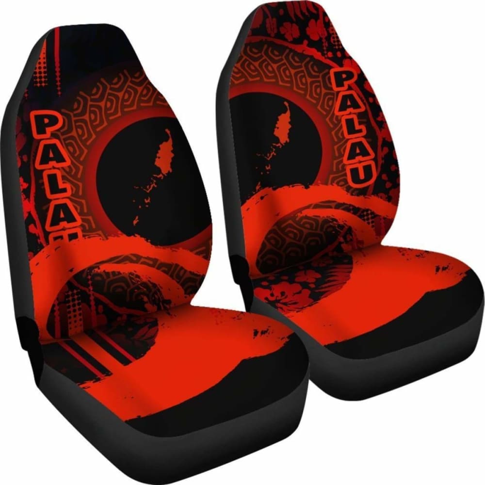 Palau Car Seat Covers - Palau Map Hibiscus And Wave Red - 232125 - YourCarButBetter